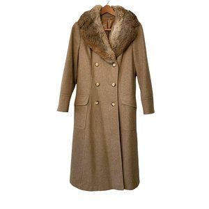 Sears Fashion Camel-Colored, Wool Coat, Fur Collar, Size 14